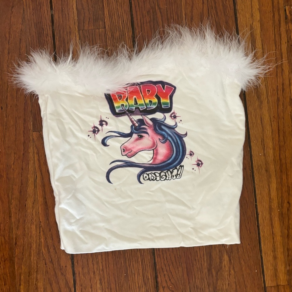 Omighty tube top white fur unicorn